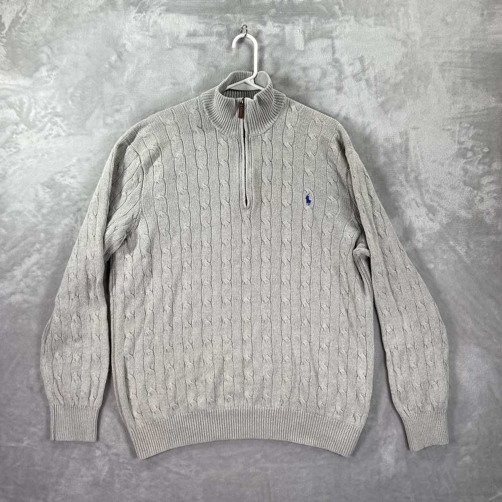 Polo Ralph Lauren Sweater Mens XL Cable Knit 1/4 Zip Pullover Pony Tussah Silk
